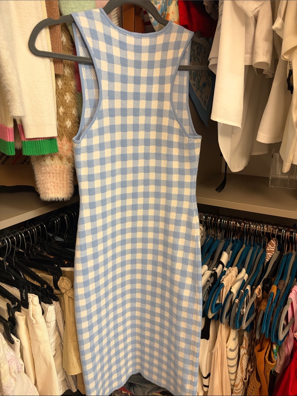 STAUD Blue and White Gingham Knit Tank Dress - Picture 2 of 2